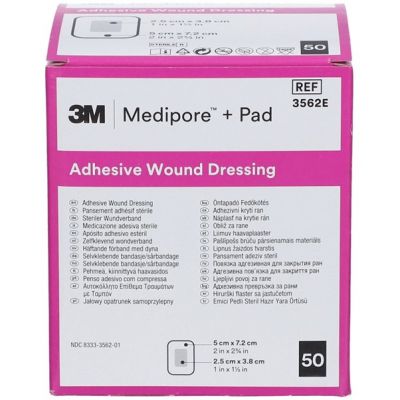 3562E - 3M Medipore + Pad Soft Cloth Adhesive Wound Dressing Size: 5cm x 7cm  (2" x 2-3/4")