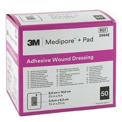 3564E  - 3M Medipore + Pad Soft Cloth Adhesive Wound Dressing Size: 6cm x 10cm  (2-3/8" x 4")