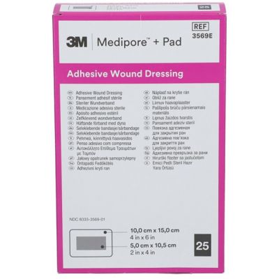 3569E - 3M Medipore + Pad Soft Cloth Adhesive Wound Dressing, Size: 10cm x 15cm  (4" x 6")