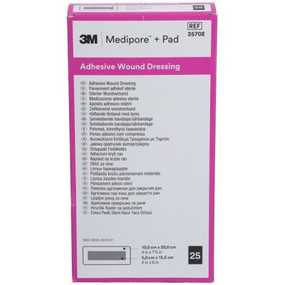 3570E - 3M Medipore + Pad Soft Cloth Adhesive Wound Dressing, Size: 10cm x 20cm  (4" x 8")