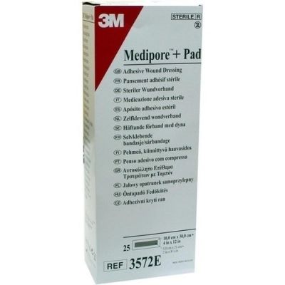 3572E - 3M Medipore + Pad Soft Cloth Adhesive Wound Dressing, Size: 10cm x 30cm  (4" x 10")