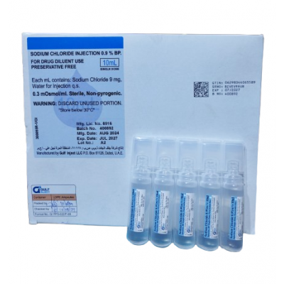 Normal Saline 10ml (Ampoules) - Sodium Chloride Injection 0.9% BP, 100's/Box